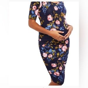 Motherhood Maternity Navy Floral Midi Dress size XS